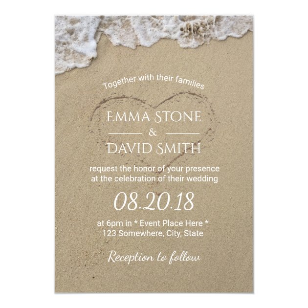Heart In The Sand Summer Beach Wedding Invitation