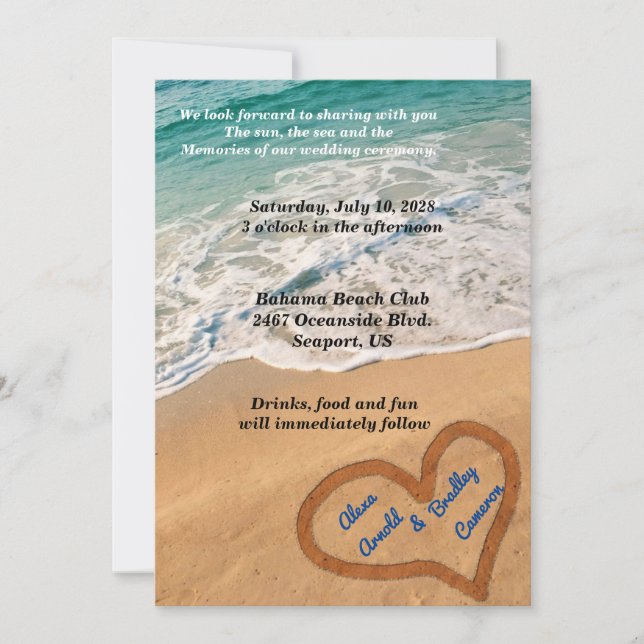 Heart in the Sand Wedding Invitation (Front)