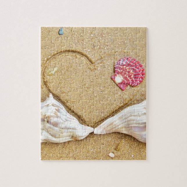heart in the sand with shells jigsaw puzzle (Vertical)