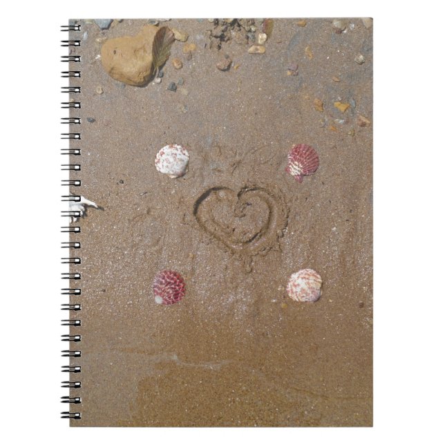 heart in the sand with shells notebook (Front)