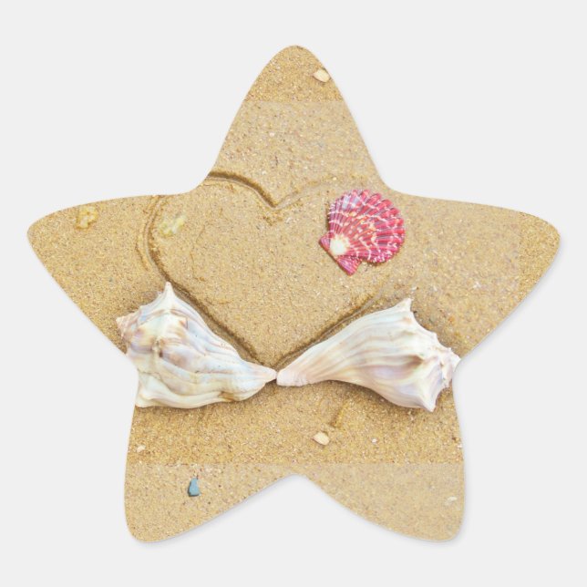 heart in the sand with shells star sticker (Front)