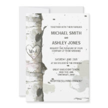Heart In Tree with Initials Wedding Invitations