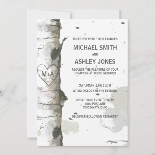 Heart In Tree with Initials Wedding Invitations