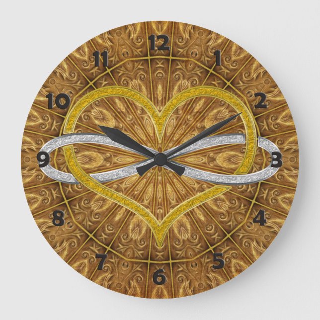 Heart Infinity Gold Silver Large Clock (Front)