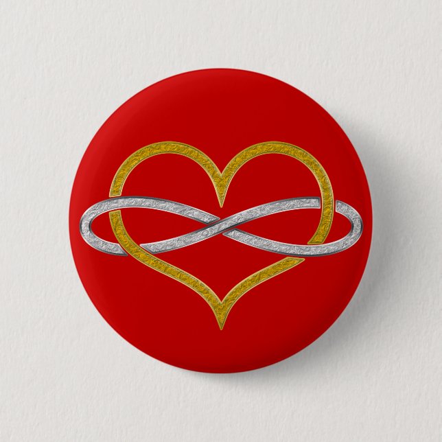 Heart Infinity Gold Silver Pinback Button (Front)