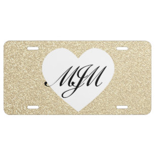 Heart Initial Monogrammed Faux Glitter Pattern License Plate