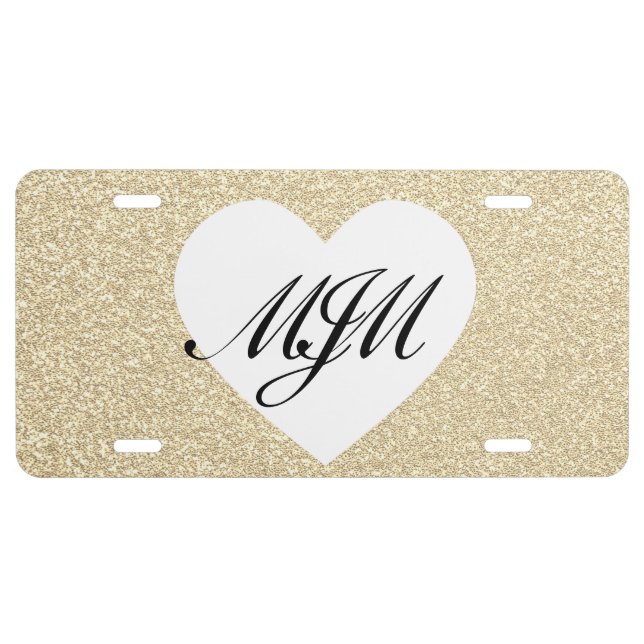 Heart Initial Monogrammed  Faux Glitter Pattern  License Plate (Front)