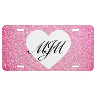 Heart Initial Monogrammed  Faux Glitter Pattern License Plate