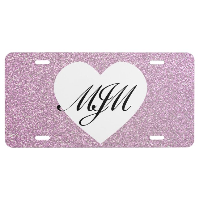 Heart Initial Monogrammed  Faux Glitter Pattern License Plate (Front)