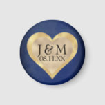 Heart Initials on Navy Blue & Gold Wedding Magnet<br><div class="desc">This custom magnet has faux gold foil heart over a glamorous navy blue background. Custom monogram initials and a sample wedding date are in the center.</div>