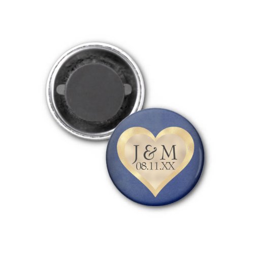 Heart Initials on Navy Blue  Gold Wedding Magnet