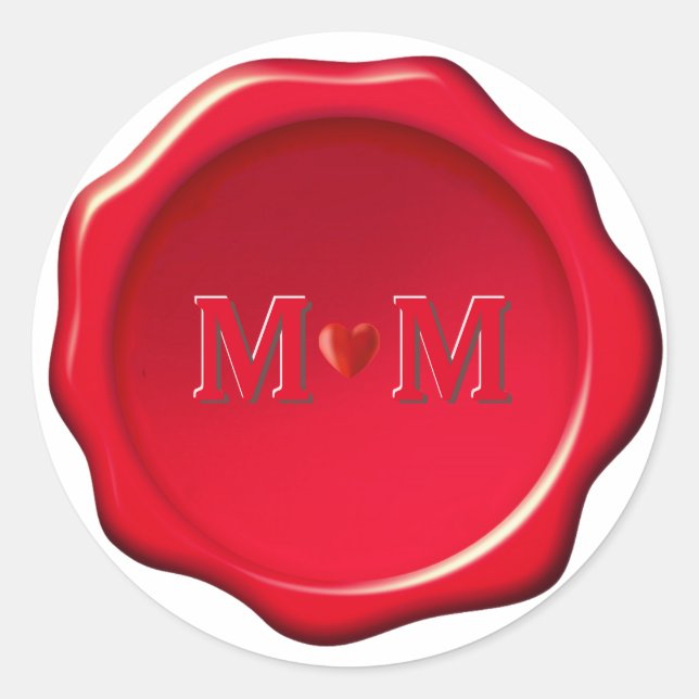Heart & Initials on Red Wax Seal Stickers (Front)