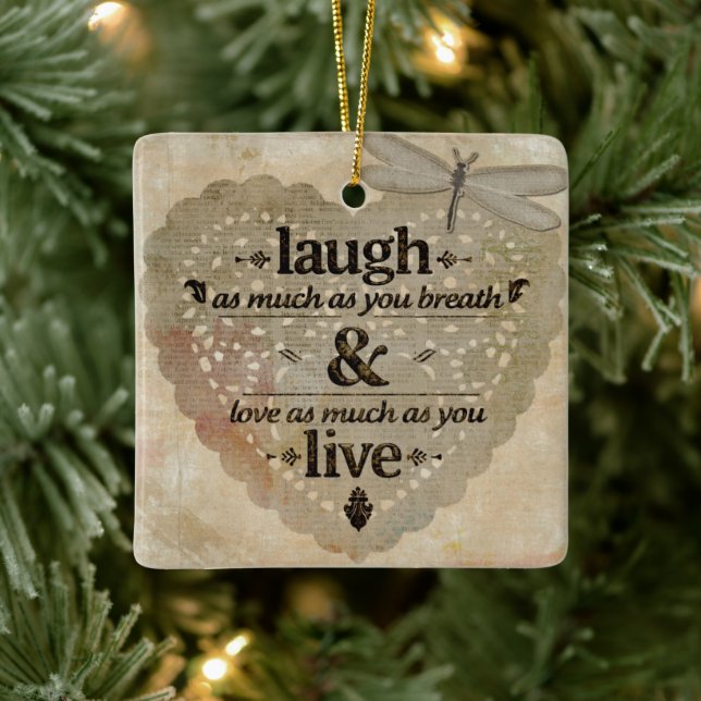 Heart Inside Square Ceramic Ornament Inspiring  (Tree)