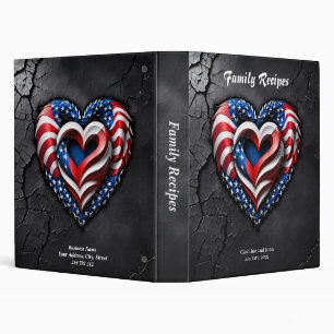 Heart is in the classic colors of the USA flag.  3 Ring Binder