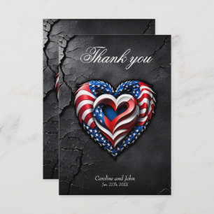 Heart is in the classic colors of the USA flag. Thank You Card