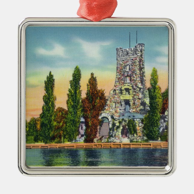Heart Island View of Alster Tower Metal Ornament (Front)
