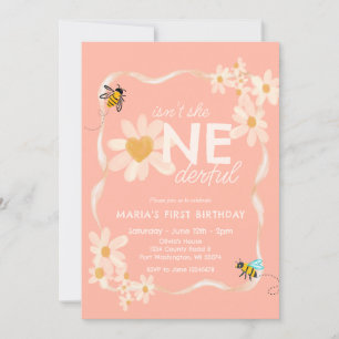 Heart Isn't she ONEderful Daisy First Birthday Invitation