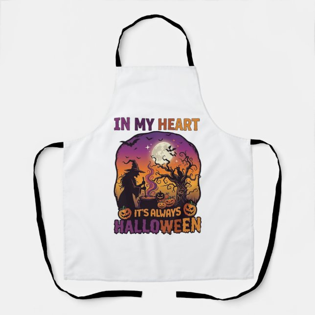 Heart Its Always Halloween Witch Cauldron Tree Moo Apron (Front)