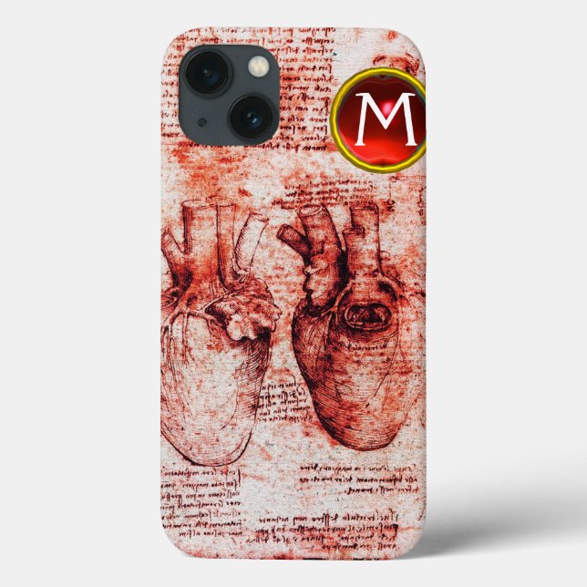 Heart,Its Blood Vessels Parchment Red Gem Monogram Case-Mate iPhone Case (Back)
