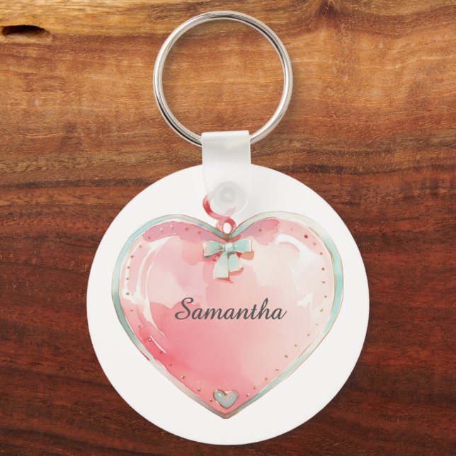 Heart key Chain, Any Name, Girl, Boy Kid Keychain (Front)