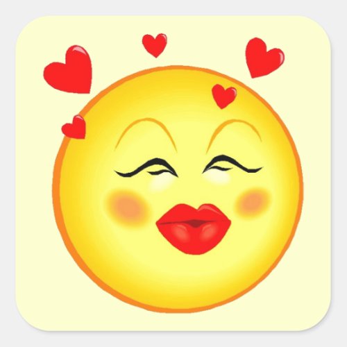 Heart Kisses For You Happy Face Square Sticker