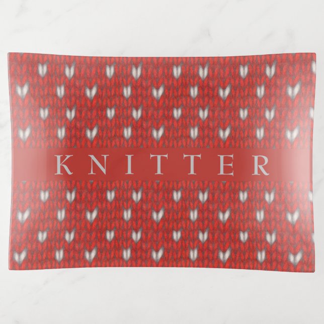 HEART KNIT "KNITTER" 7x10 Glass Tray (Front)