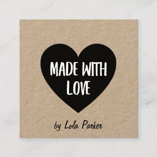 Heart  Kraft Paper Made With Love Square Business Card