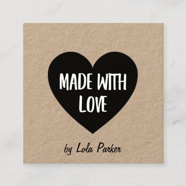 Heart & Kraft Paper Made With Love Square Business Card (Front)