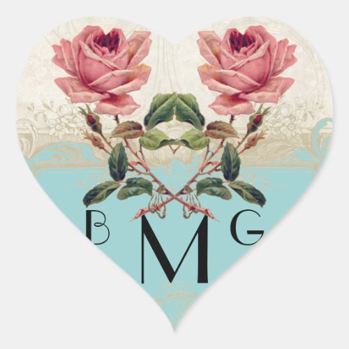 Heart Lace Baroque Style Vintage Rose Aqua Heart Sticker