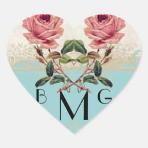 Heart Lace Baroque Style Vintage Rose Aqua Heart Sticker