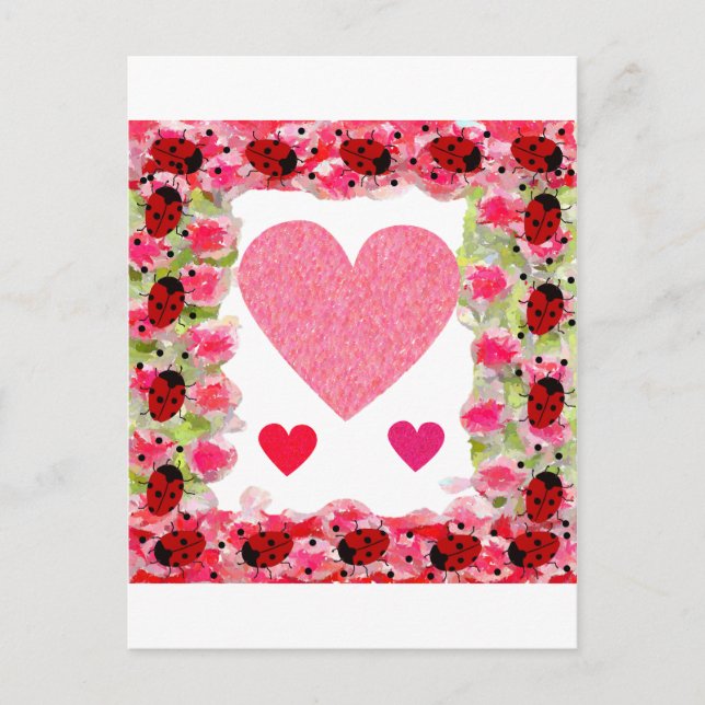 Heart Ladybugs Postcard (Front)
