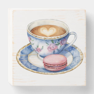 Heart Latte & Macaron Watercolor Art Wooden Box Sign