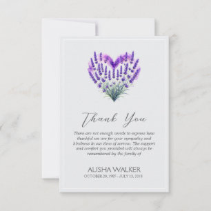 Heart Lavender Funeral Thank You Card