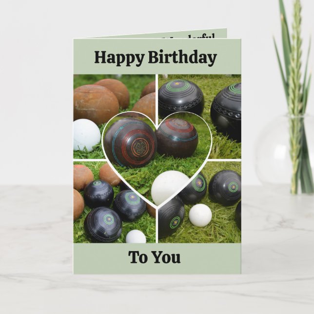Heart Lawn Bowls Photo Collage, Birthday Card (Front)