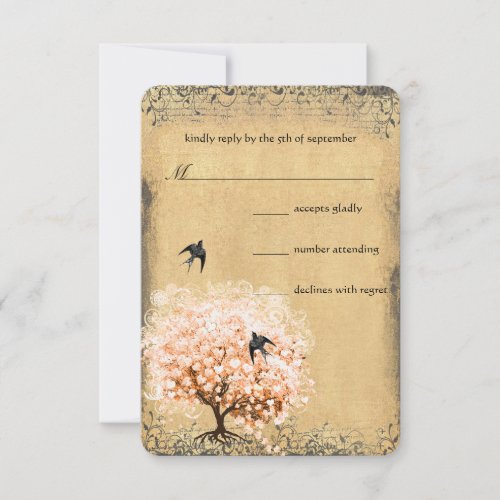 Heart Leaf Coral Tree Love Bird Wedding RSVP