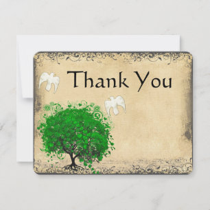 Heart Leaf Emerald Tree Dove Bird Thank You Card