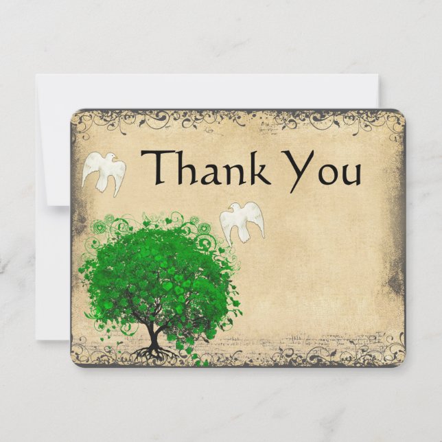 Heart Leaf Emerald Tree Dove Bird Thank You Card (Front)
