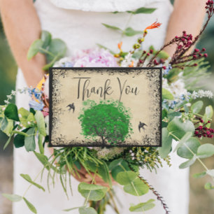 Heart Leaf Emerald Tree Love Bird Thank You Card