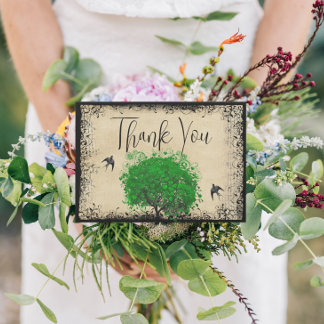 Heart Leaf Emerald Tree Love Bird Thank You Card