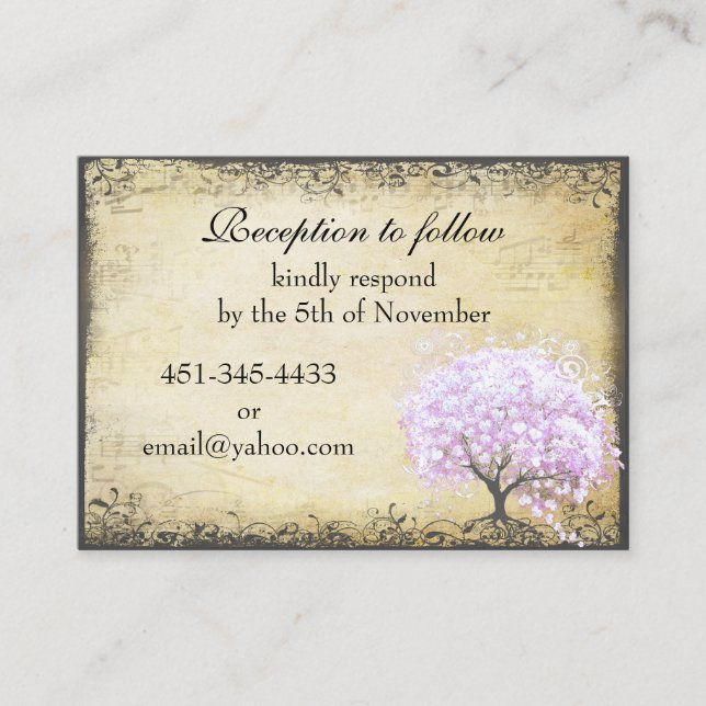 Heart Leaf Lavender Tree Direction Wedding Card (Front)