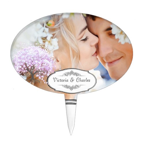 Heart Leaf Lavender Tree Vintage Bird Wedding Cake Topper