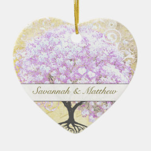 Heart Leaf Lavender Tree Vintage Bird Wedding Ceramic Ornament