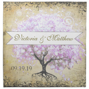 Heart Leaf Lavender Tree Vintage Bird Wedding Cloth Napkin