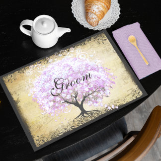 Heart Leaf Lavender Tree Vintage Bird Wedding Cloth Placemat
