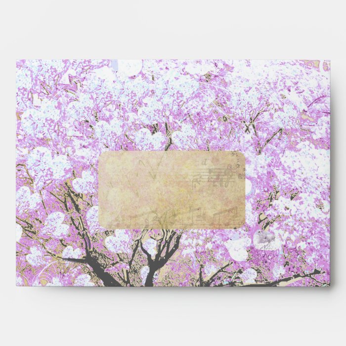 Heart Leaf Lavender Tree Vintage Bird Wedding Envelope
