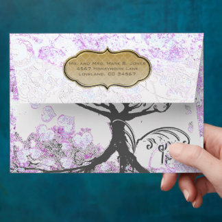 Heart Leaf Lavender Tree Vintage Bird Wedding Envelope