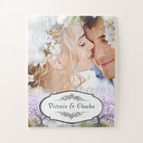 Heart Leaf Lavender Tree Vintage Bird Wedding Jigsaw Puzzle