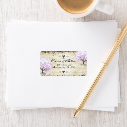 Heart Leaf Lavender Tree Vintage Bird Wedding Label