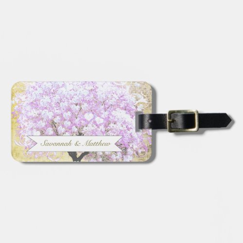 Heart Leaf Lavender Tree Vintage Bird Wedding Luggage Tag