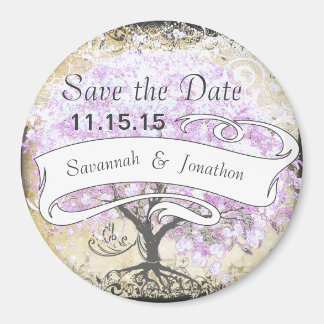 Heart Leaf Lavender Tree Vintage Bird Wedding Magnet